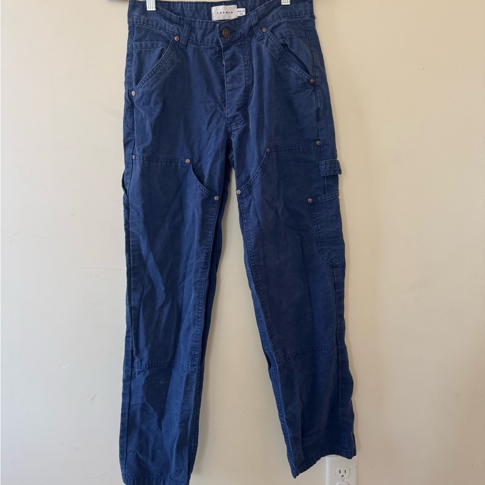 Topman Blue Cargo Pants Straight Leg